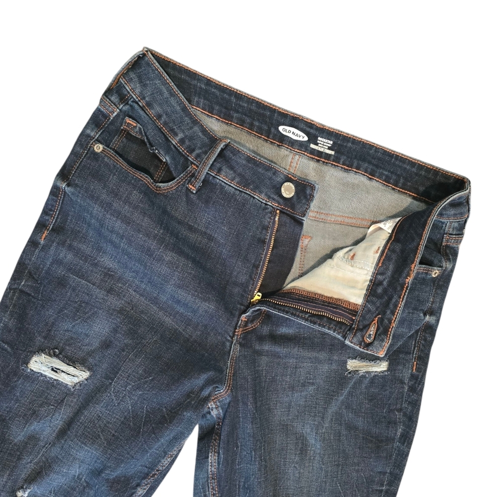 Old Navy Size 12 Rockstar Super Skinny Mid-Rise Distressed Blue Denim Jeans - Picture 3 of 8